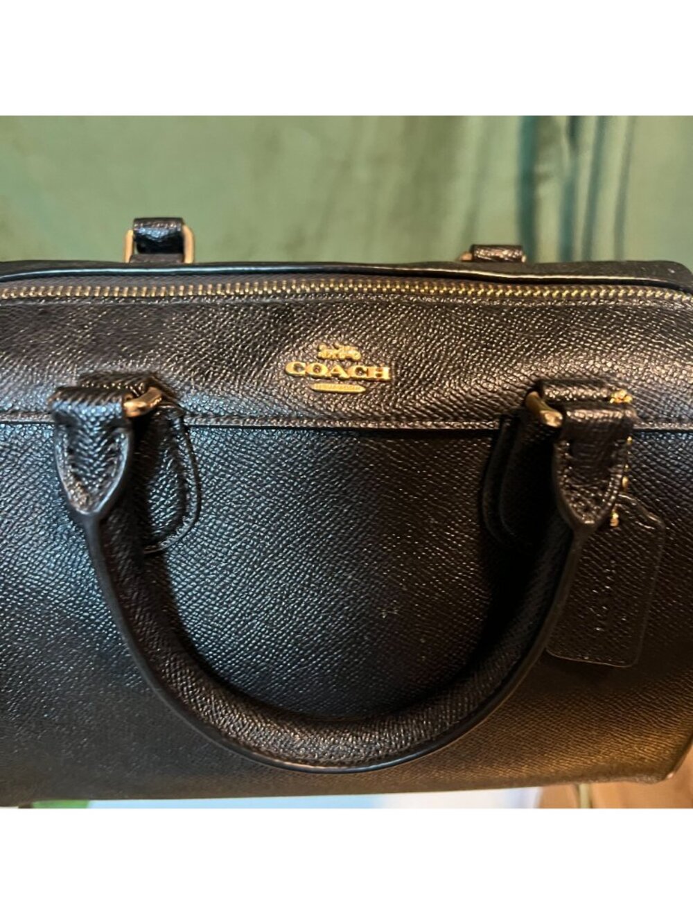 Coach Black Leather Satchel With Gold-Tone Hardware & Top Handles - Picture 10 of 15
